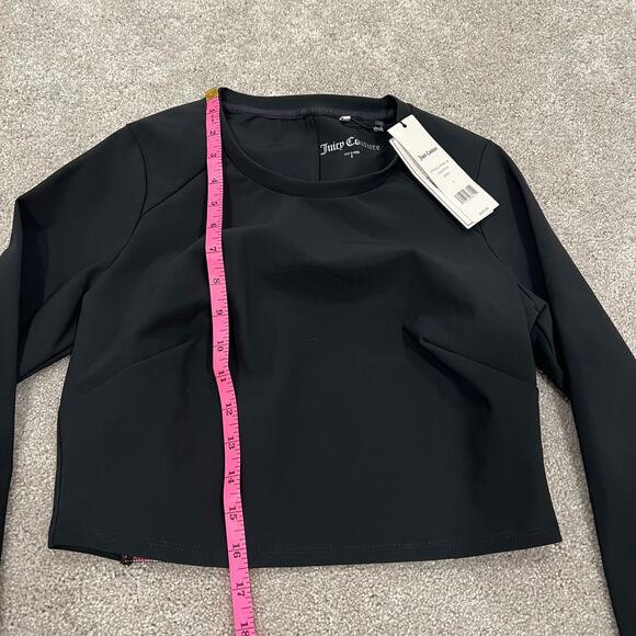 NWT Juicy Couture Womens Cropped Long Sleeve‎ Workout Top in Black Size Small - Picture 2 of 9